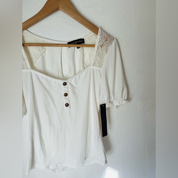 Almost Famous Boho Cottage Core Ivory White Lace Puff Sleeve Blouse M - Picture 3 of 11